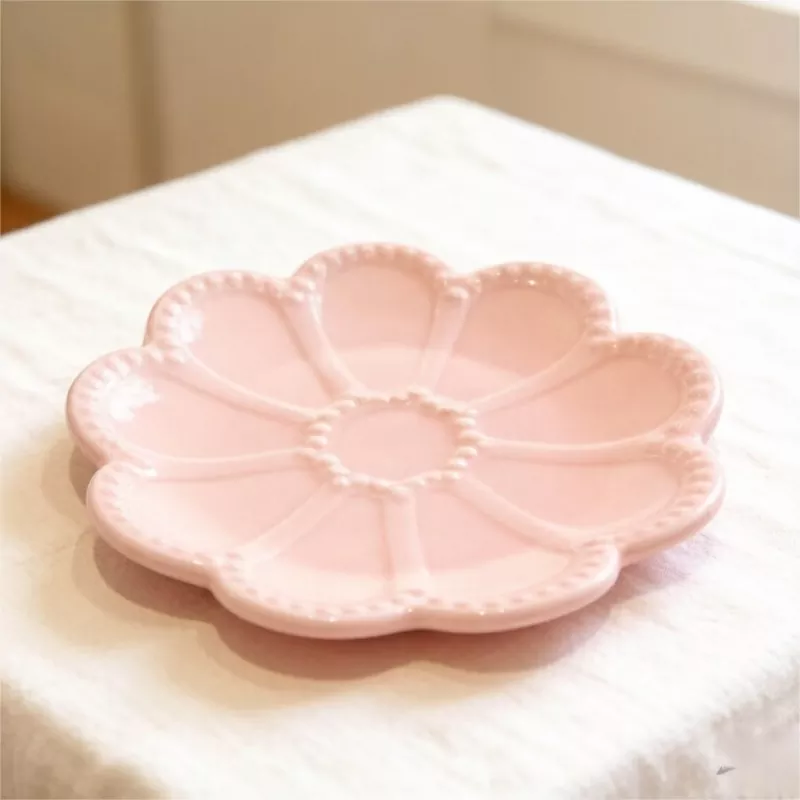 Dekorativt keramisk smykkebrett med rosa blomster