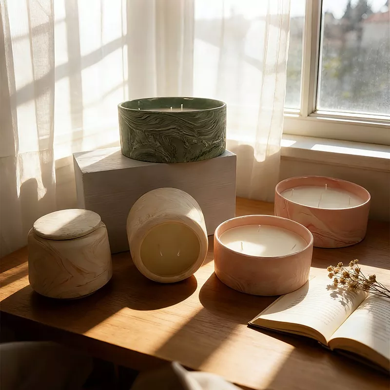 Moderne stearinlyskrukke med marmorkorn Moderne stearinlyskrukke med marmorkorn
